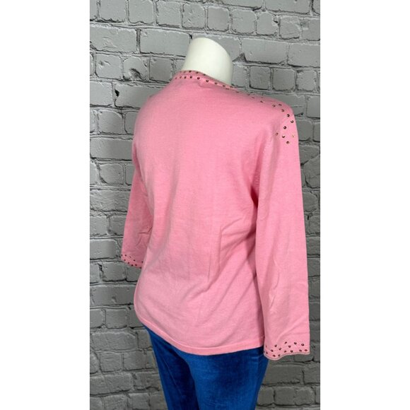 Vintage Jack B Quick Womens XL Pink Long Sleeve Sequin Gold Heart Top - Picture 7 of 10
